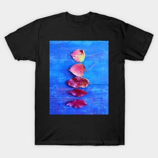 Autumn Leaves on Blue Vintage Table T-Shirt